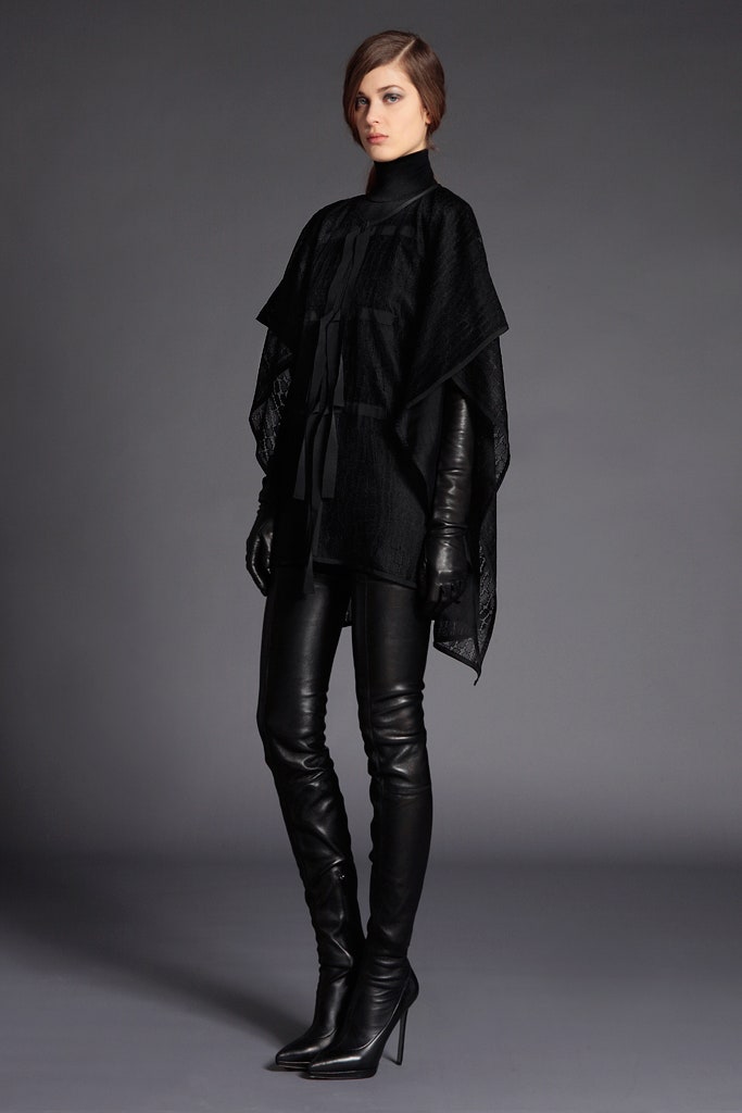 black silk sleeveless high-neck relaxed draped poncho
