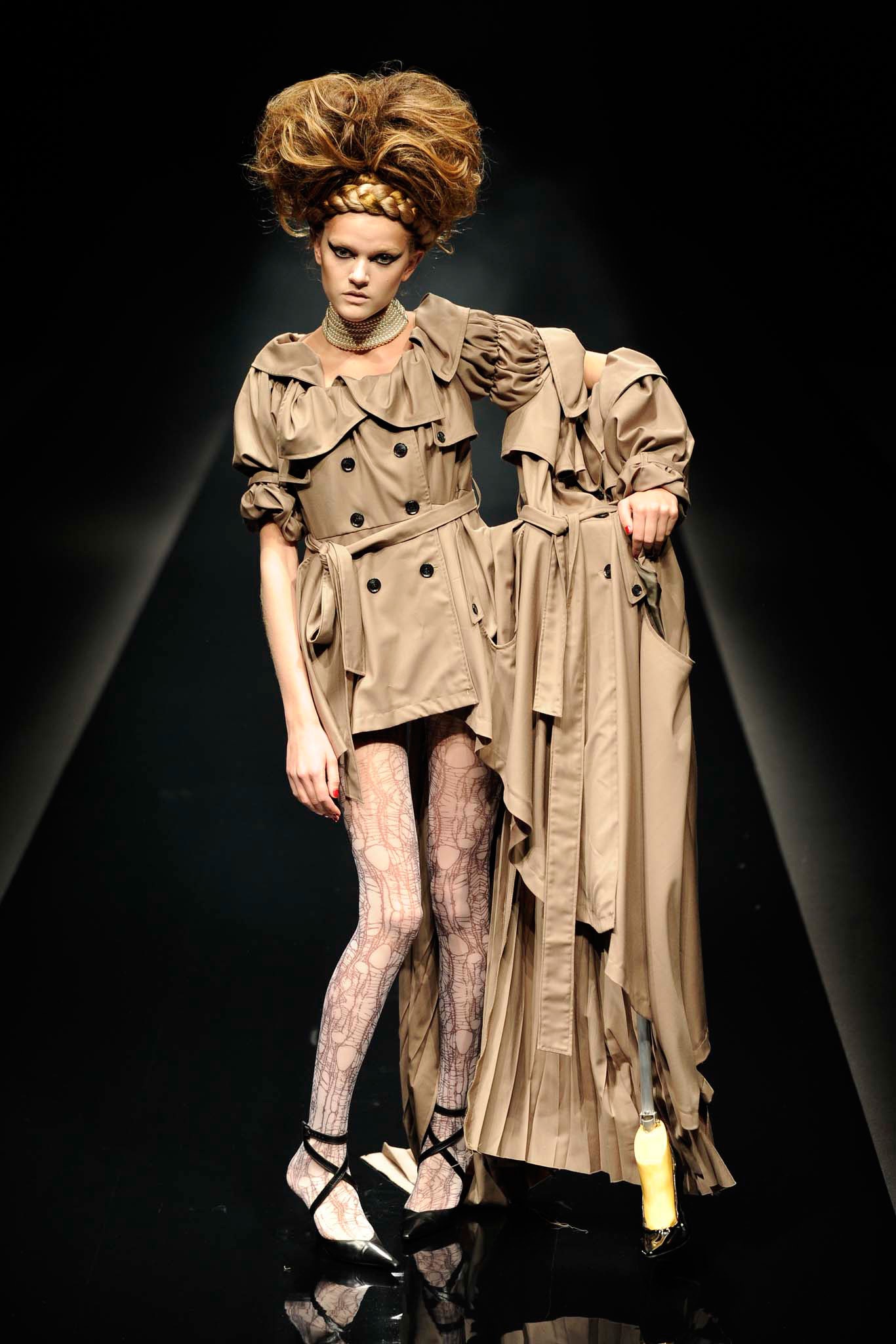 beige fitted mini dress with oversized coat