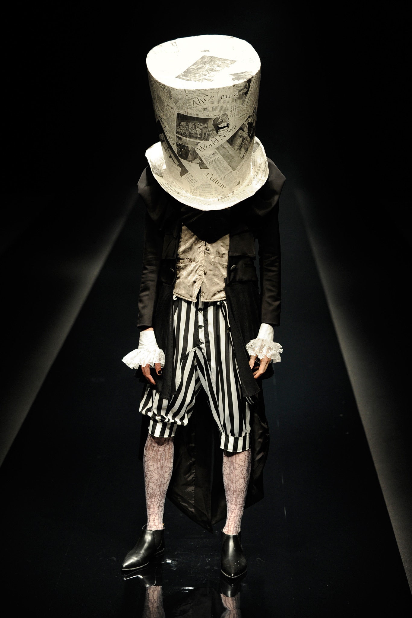 black silk coat with striped pants