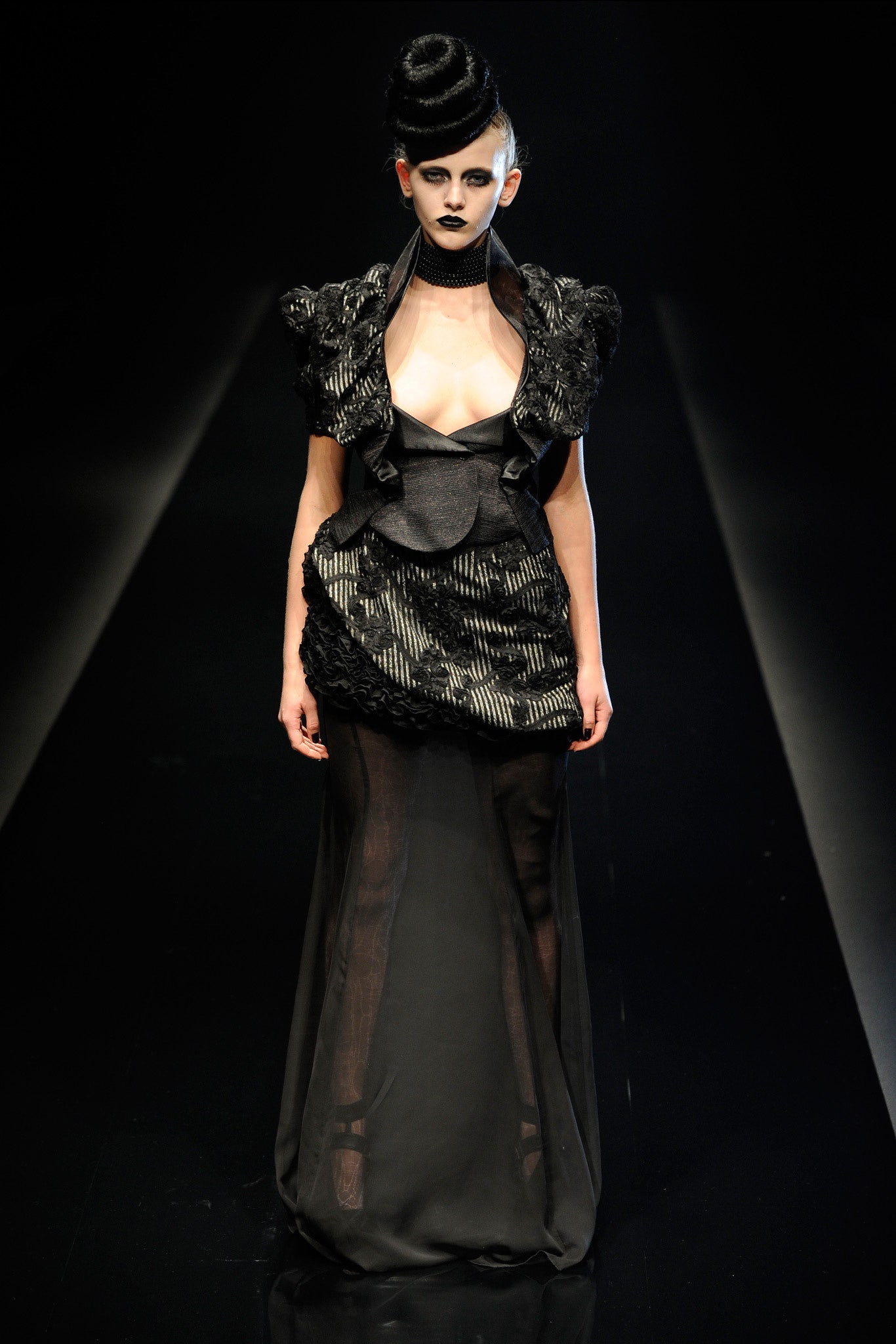 black silk sleeveless gown