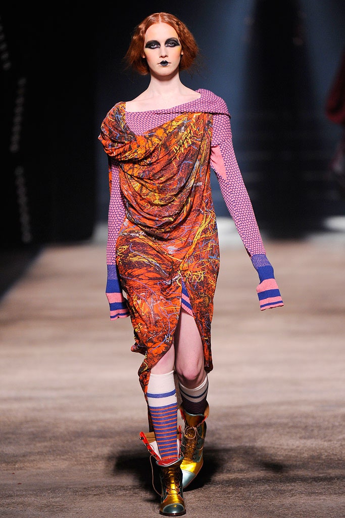 relaxed orange purple draped dress