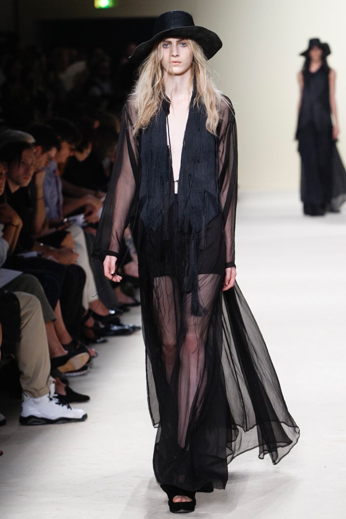 black sheer maxi dress with hat