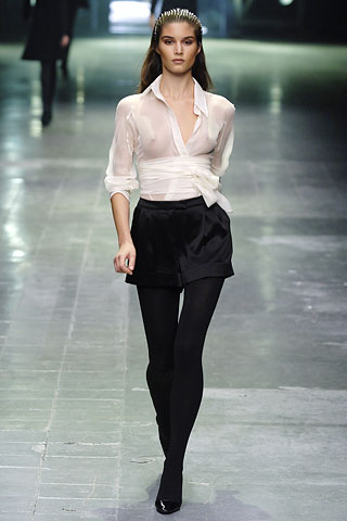 white silk long-sleeve collared fitted layered sheer blouse