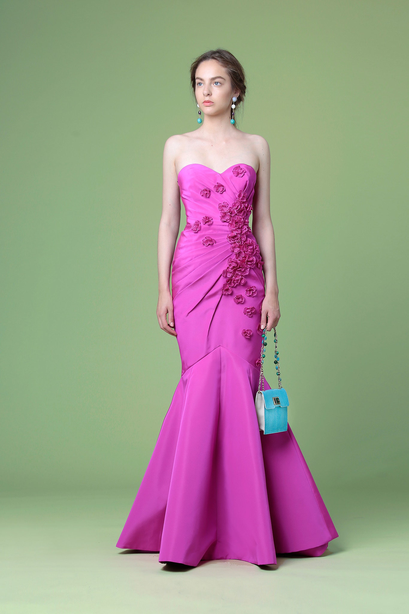 fitted pink strapless gown