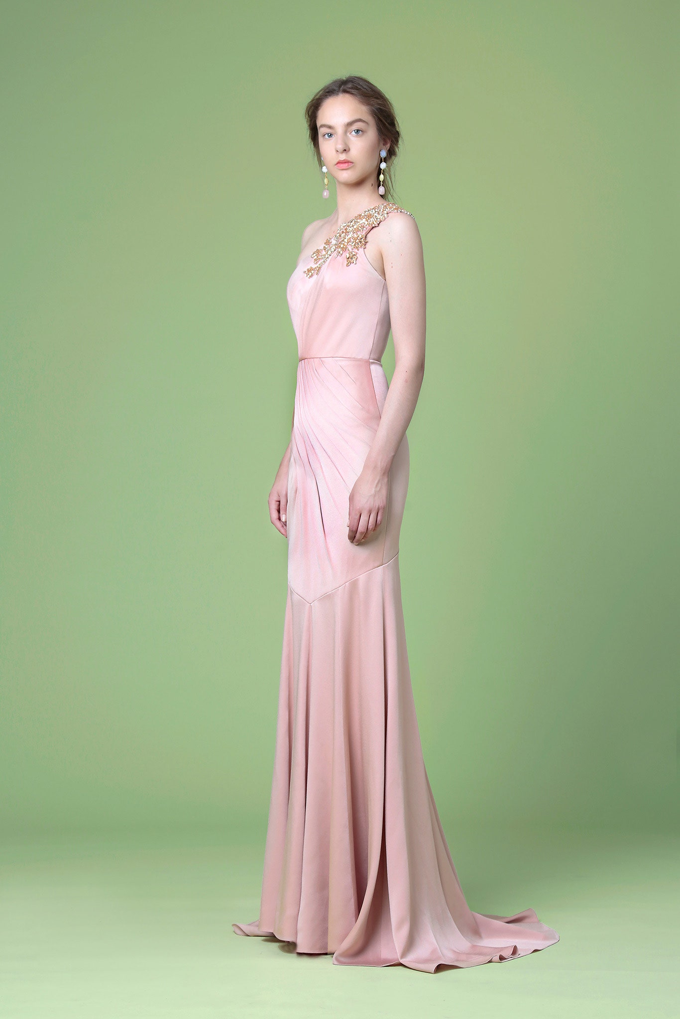 fitted pink silk gown