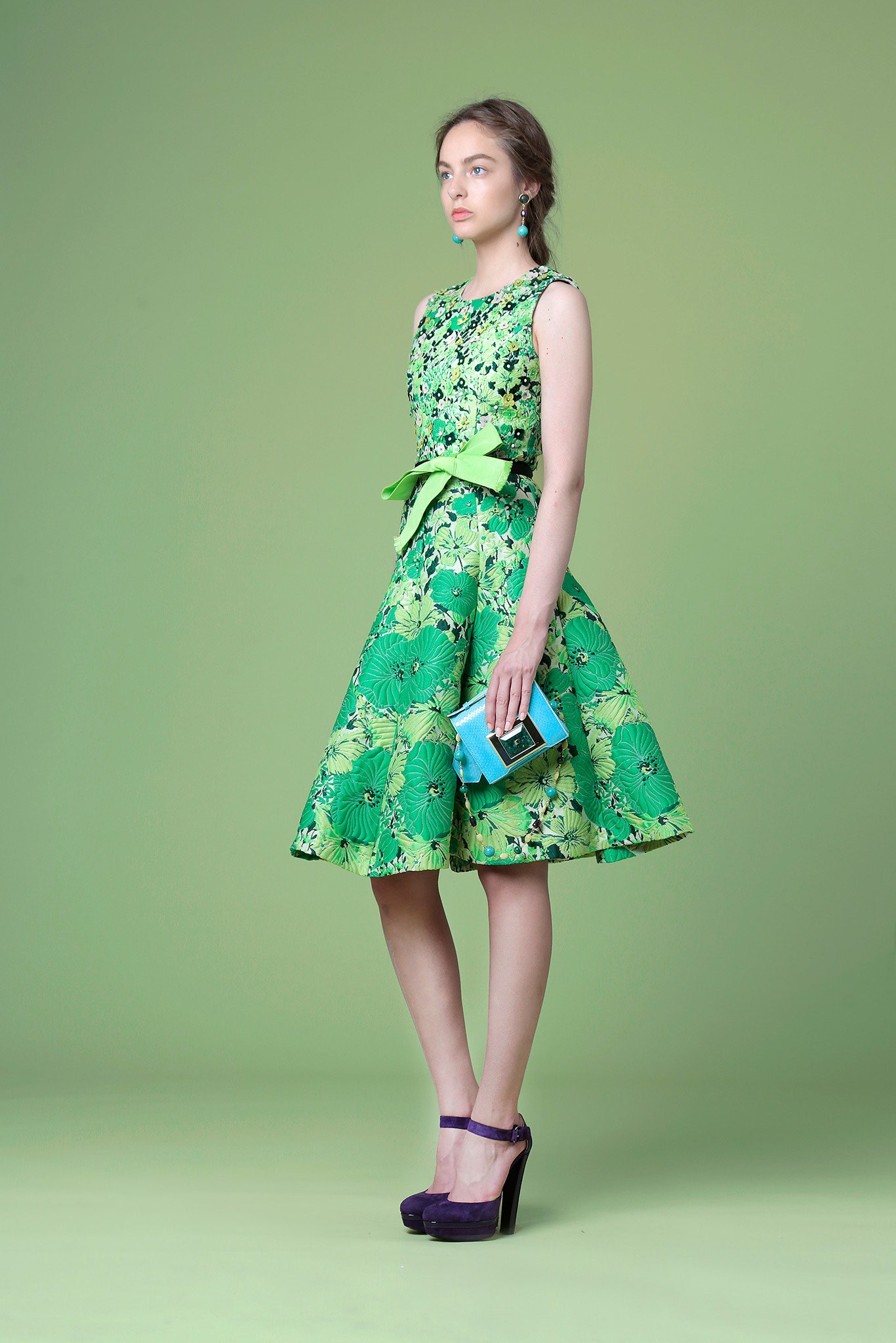 green embroidered midi dress