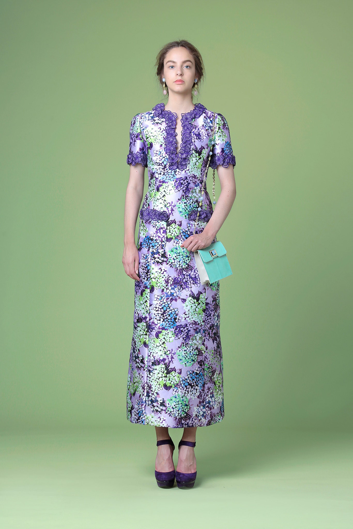 floral silk fitted maxi dress