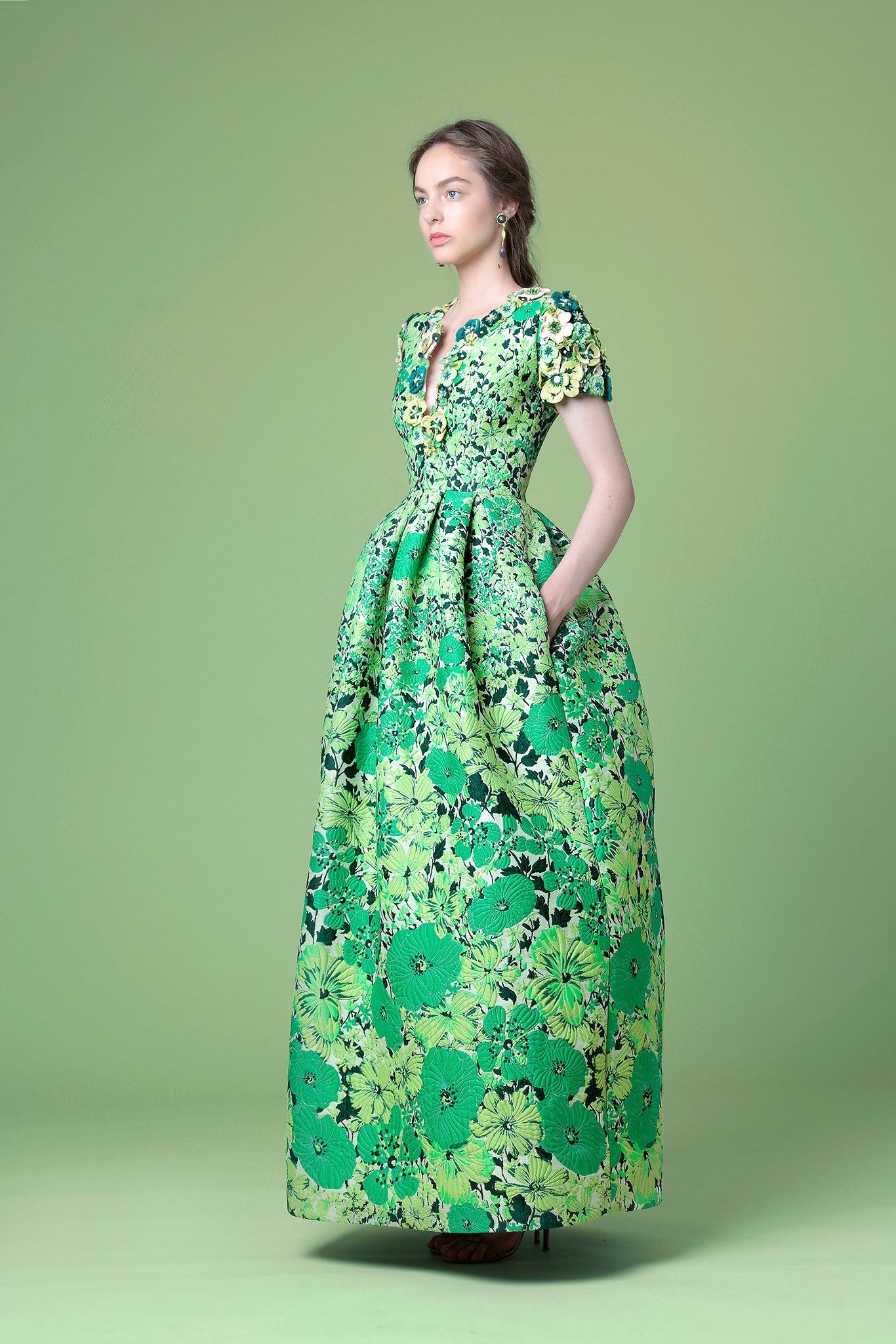 green floral maxi gown