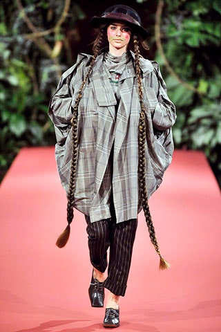 oversized gray coat with striped pants