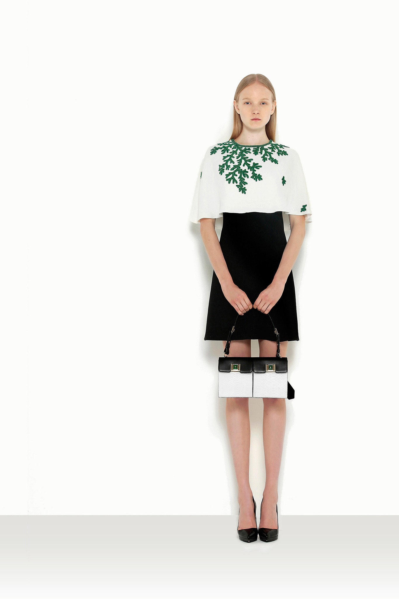 black and white embroidered mini dress