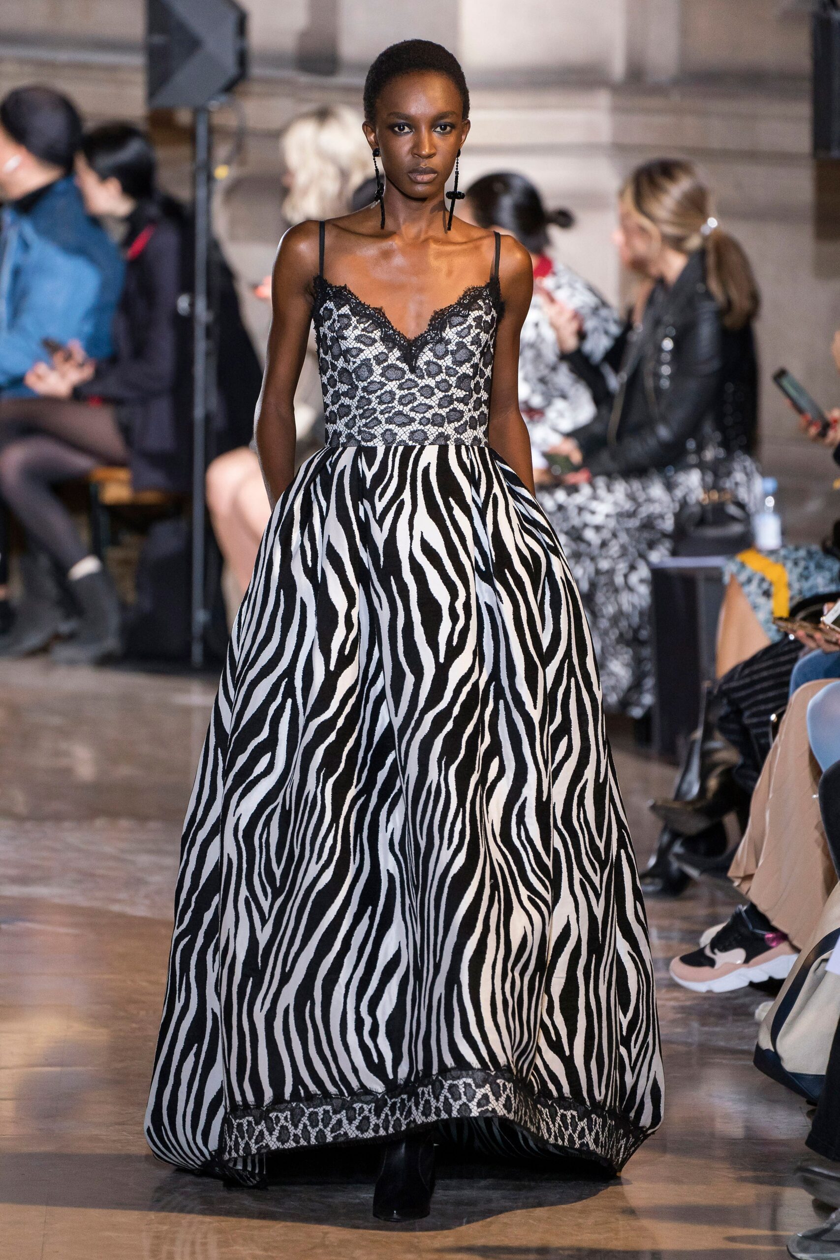 black and white printed gown