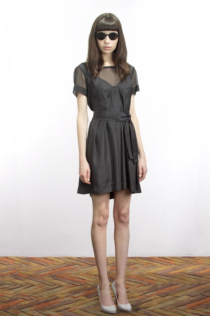 black silk belted mini dress