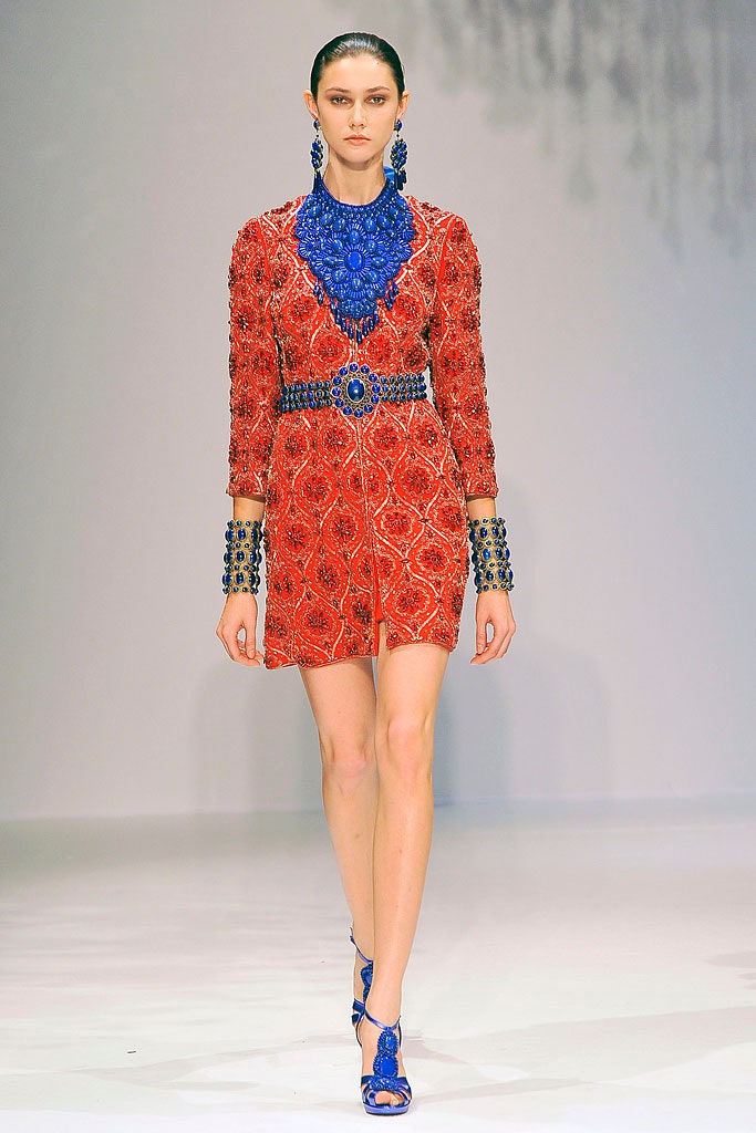 fitted red embroidered mini dress