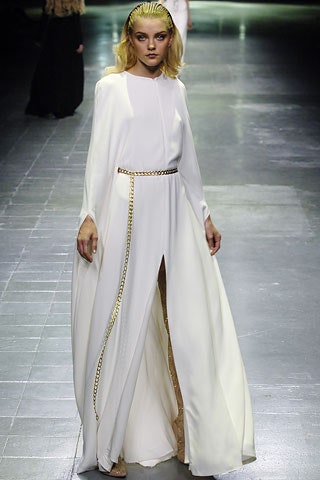 white silk fitted gown