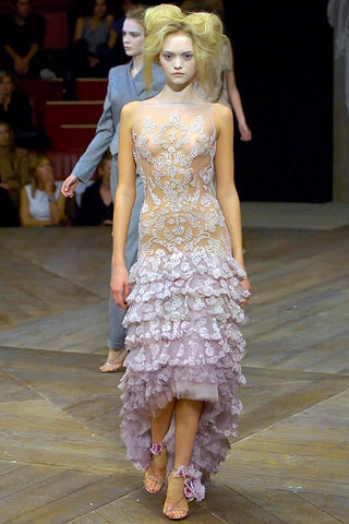 pink silk ruffled gown