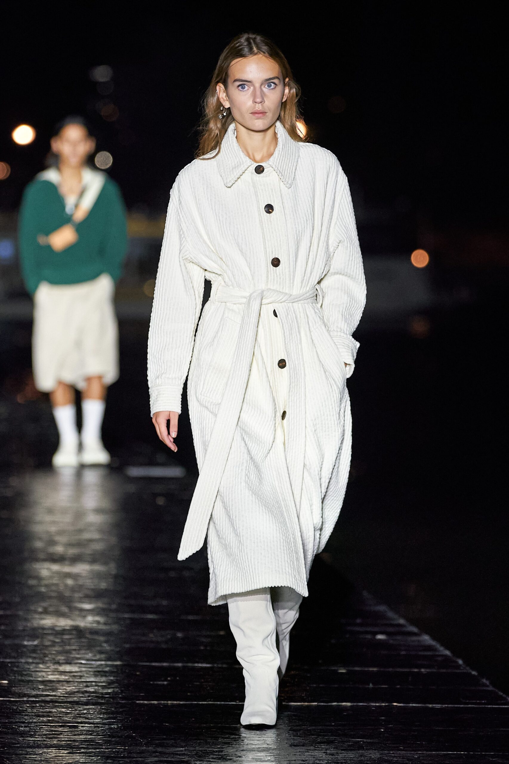 white belted coat with boots