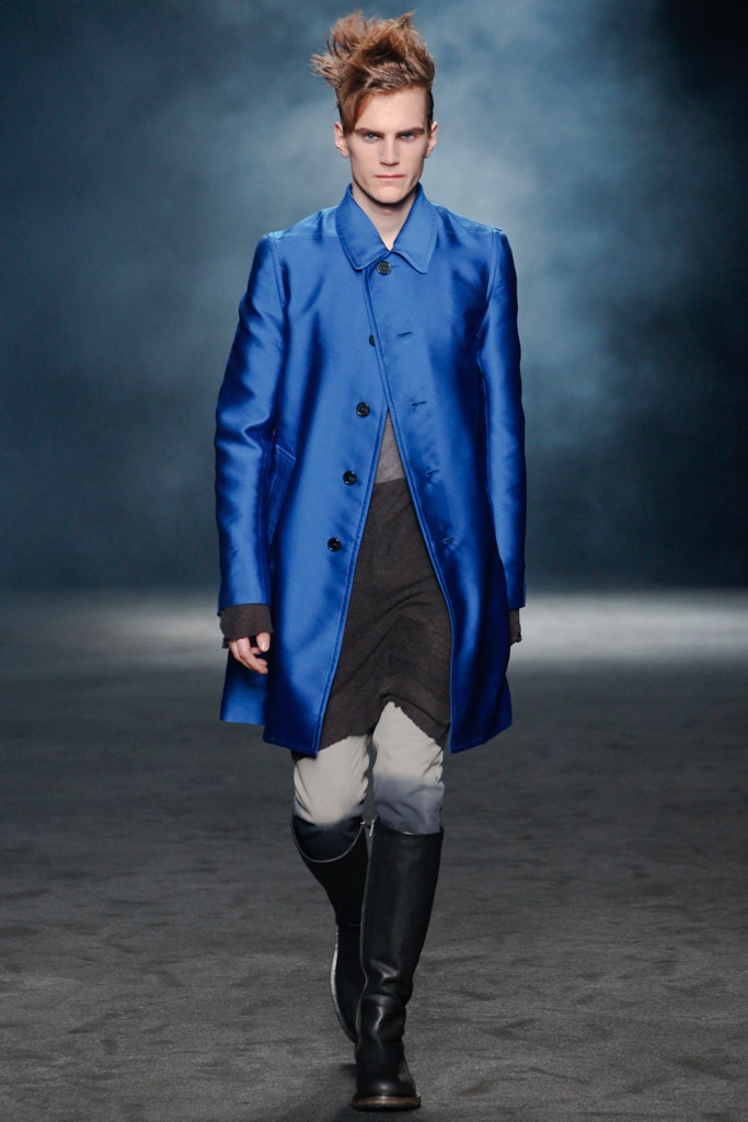 blue satin long-sleeve collared fitted buttoned shiny coat