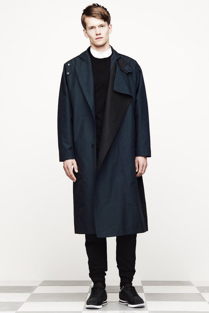 black cotton long-sleeve collared relaxed zippered maxi coat