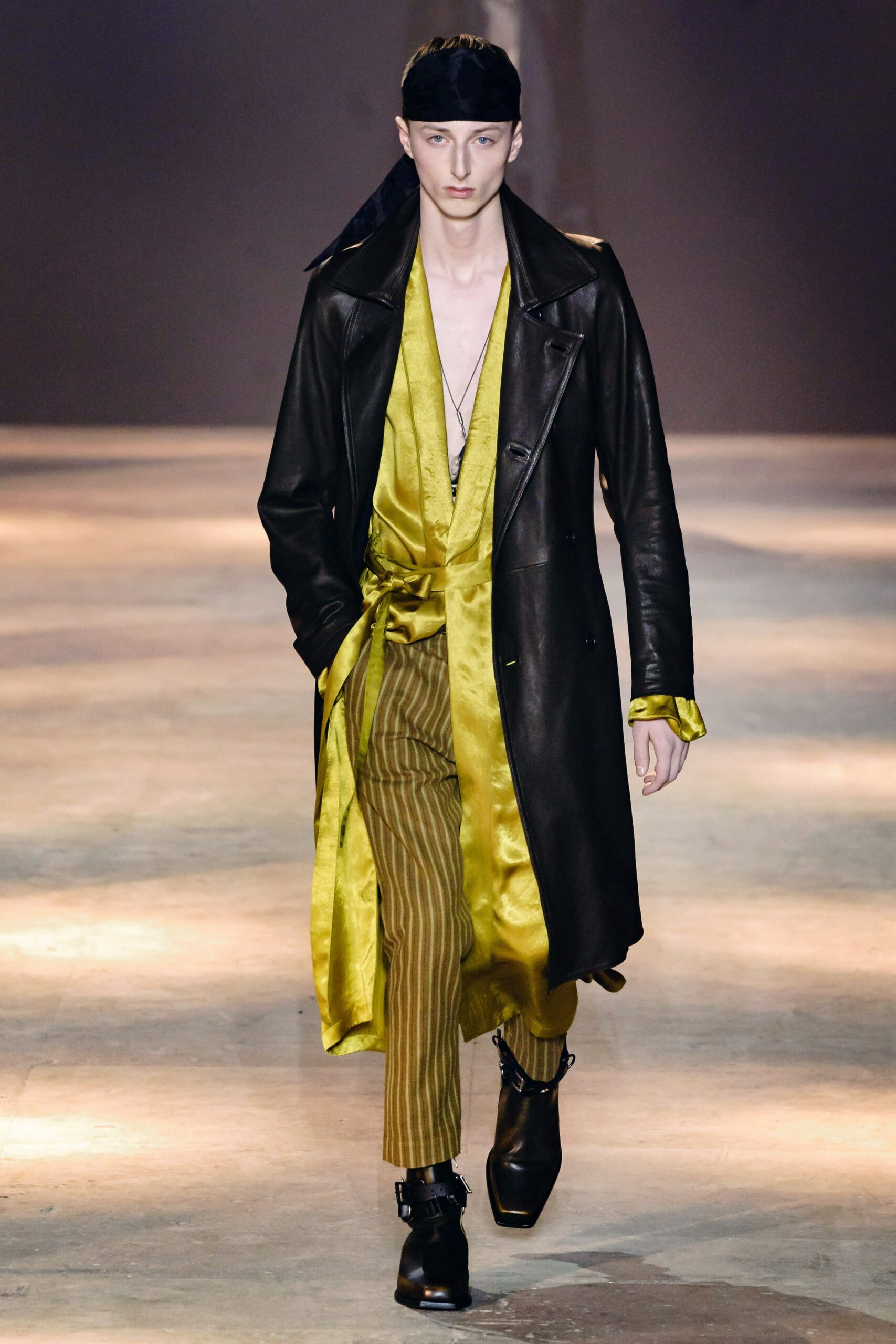 yellow silk long-sleeve v-neck relaxed shirt
