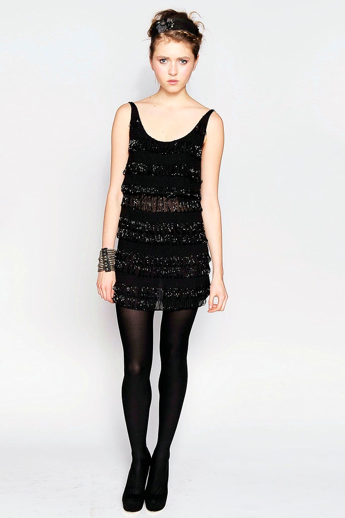 black sequin fringed dress