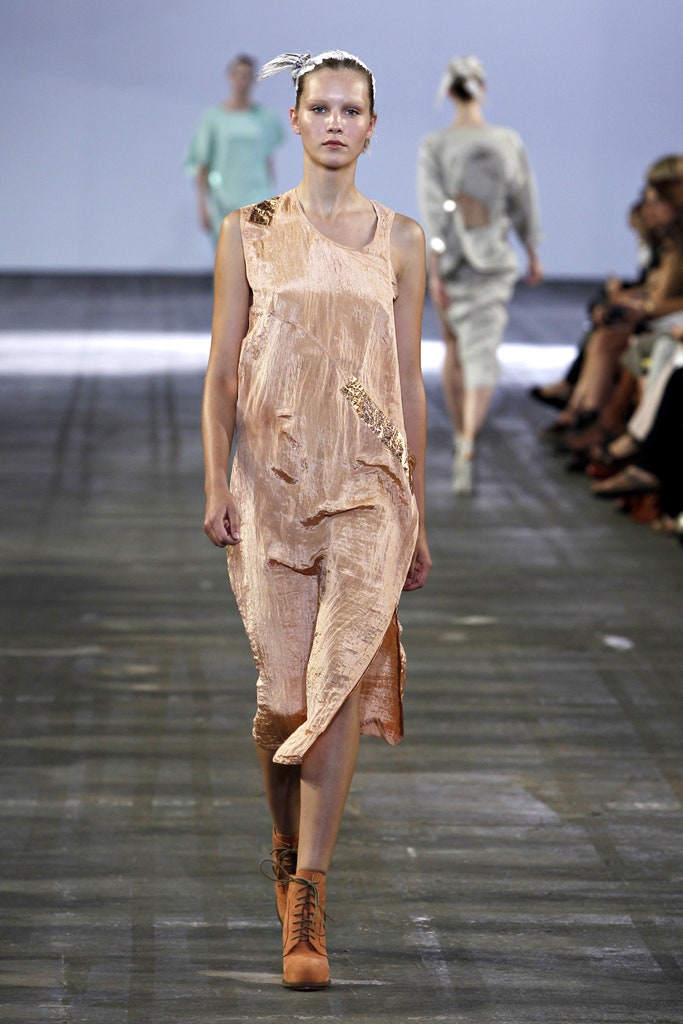 peach silk asymmetric dress