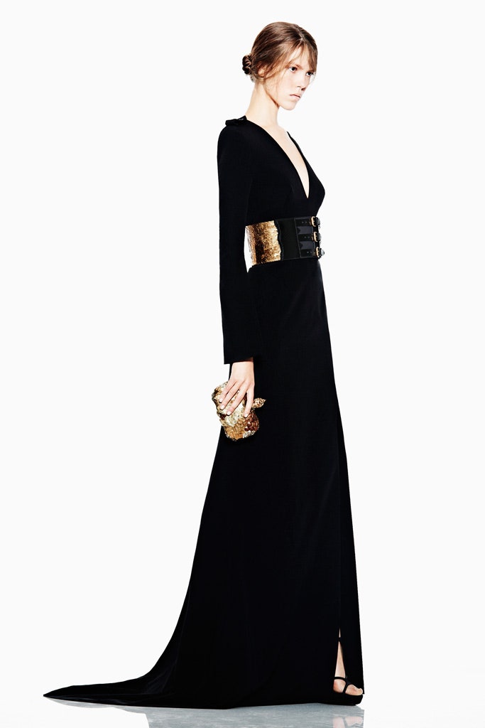 black silk fitted gown