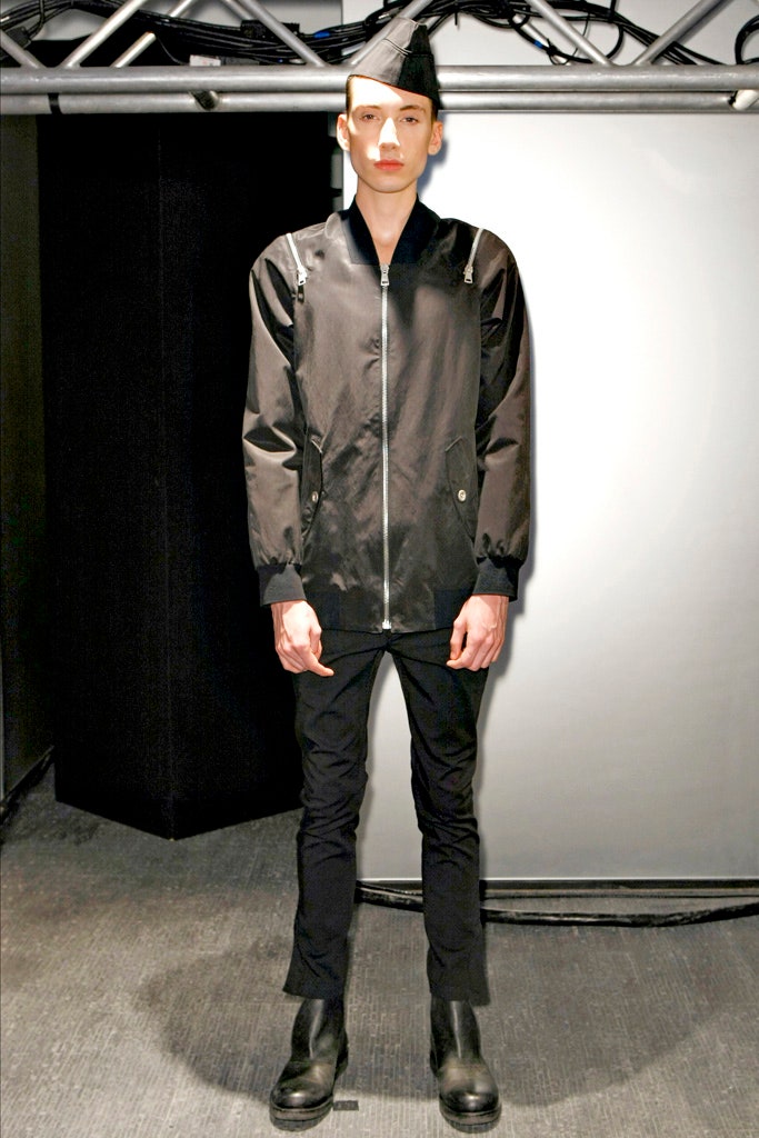 black fitted jacket with slim pants
