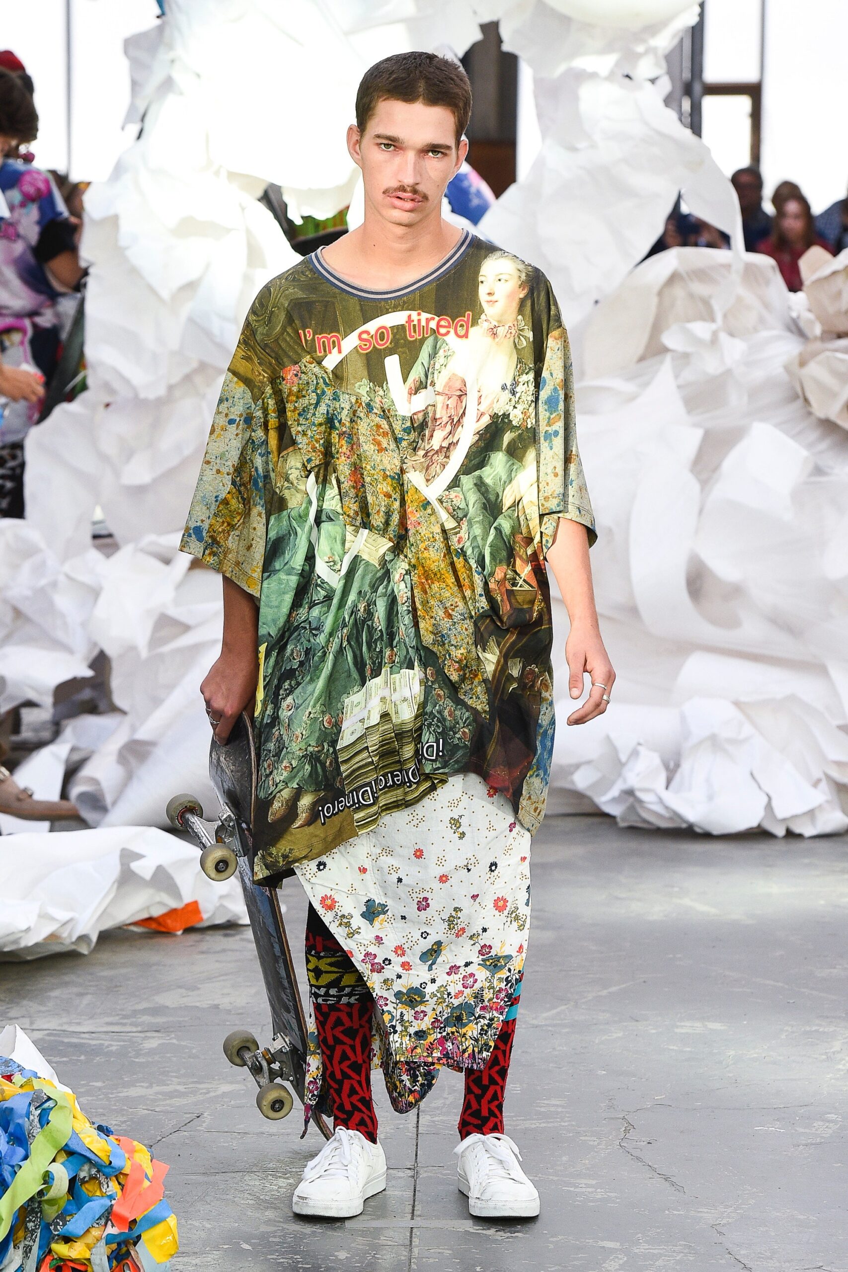 multi short-sleeve collared oversized printed t-shirt