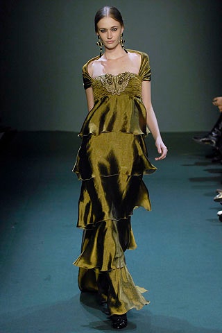 green silk tiered gown