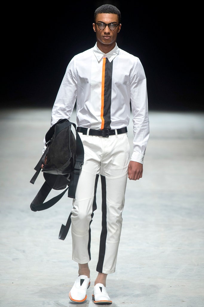 fitted white shirt with black pants