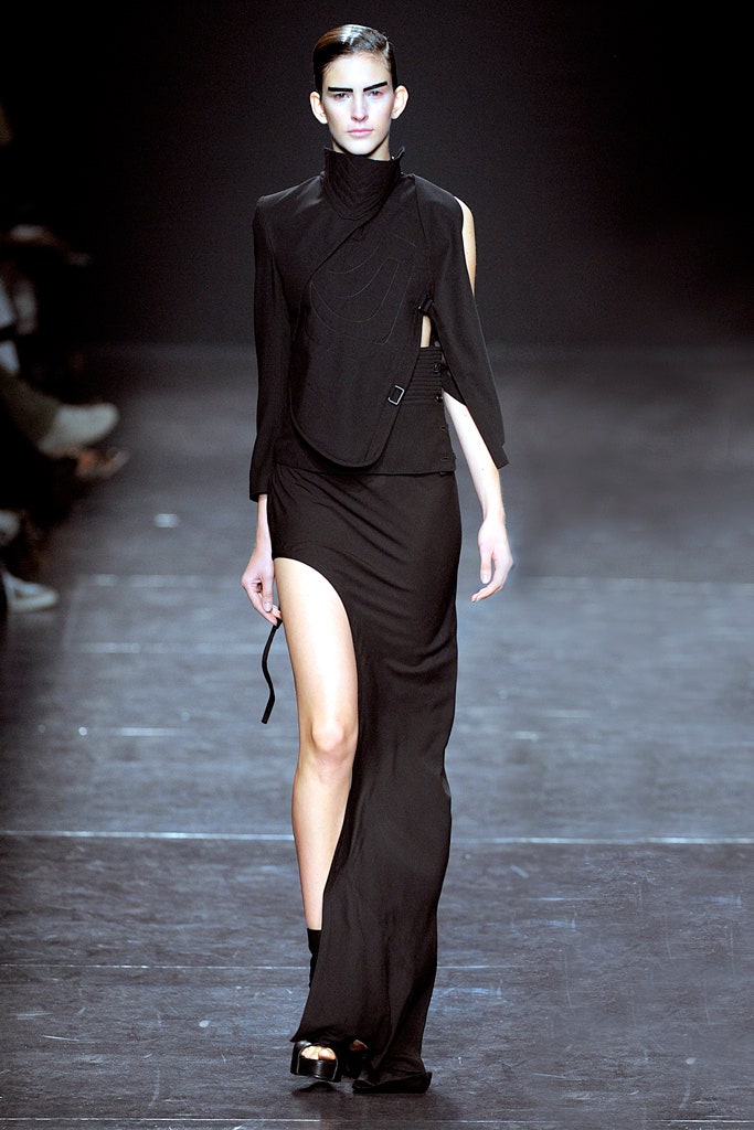 black silk long-sleeve high-neck fitted maxi dress