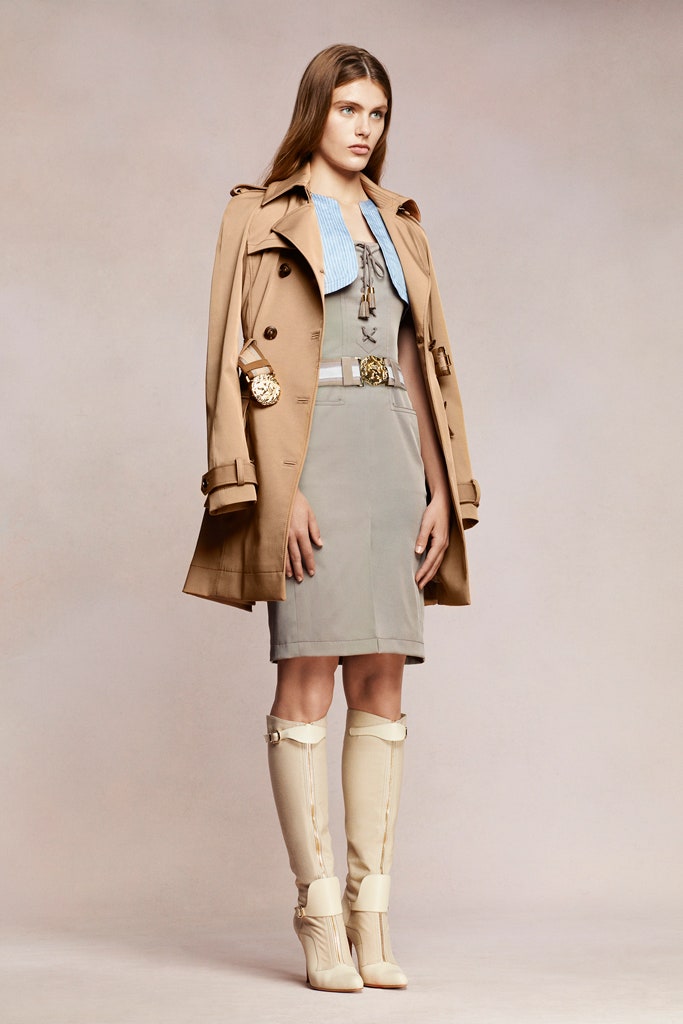 beige trench coat gray dress