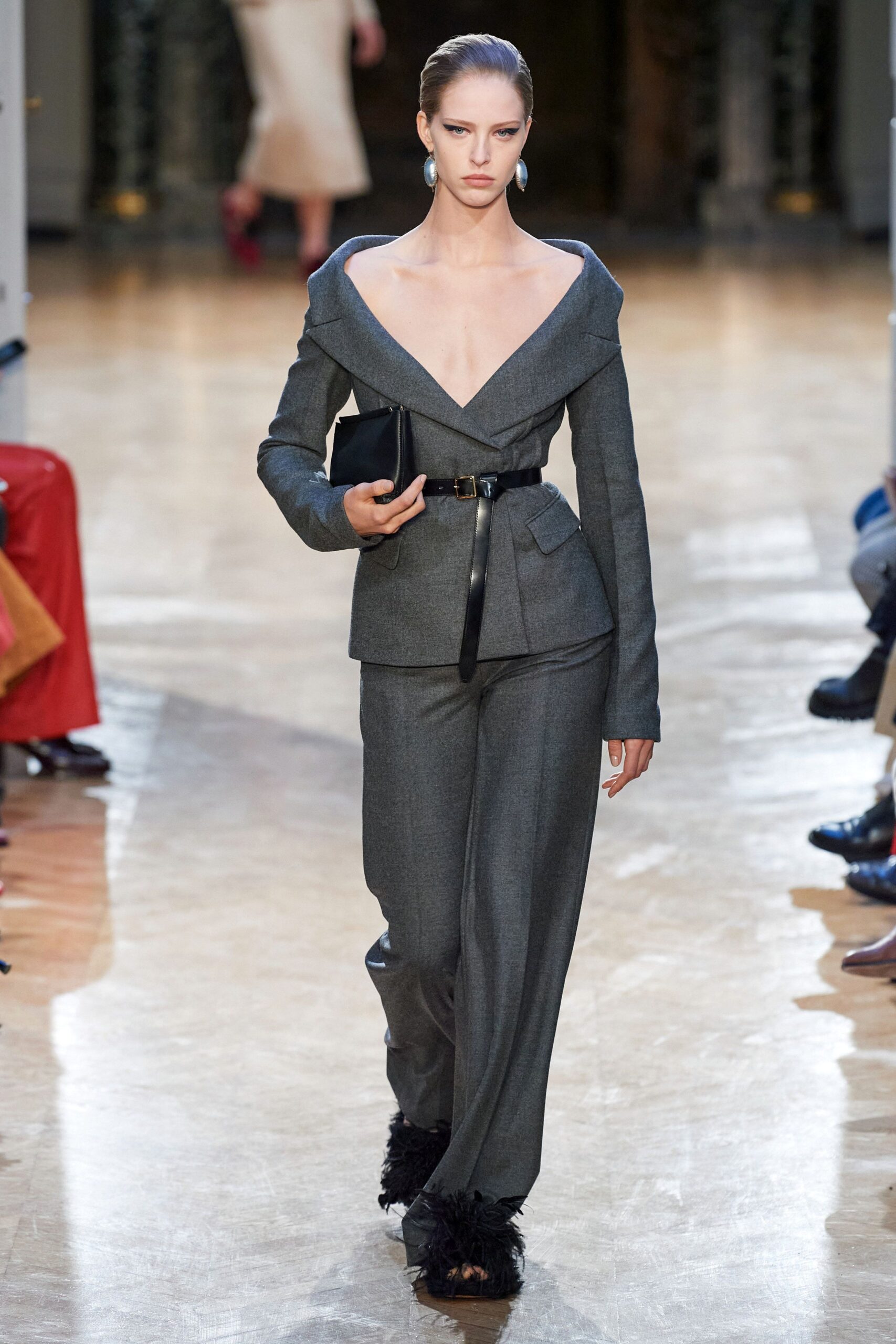 gray tailored blazer and pants