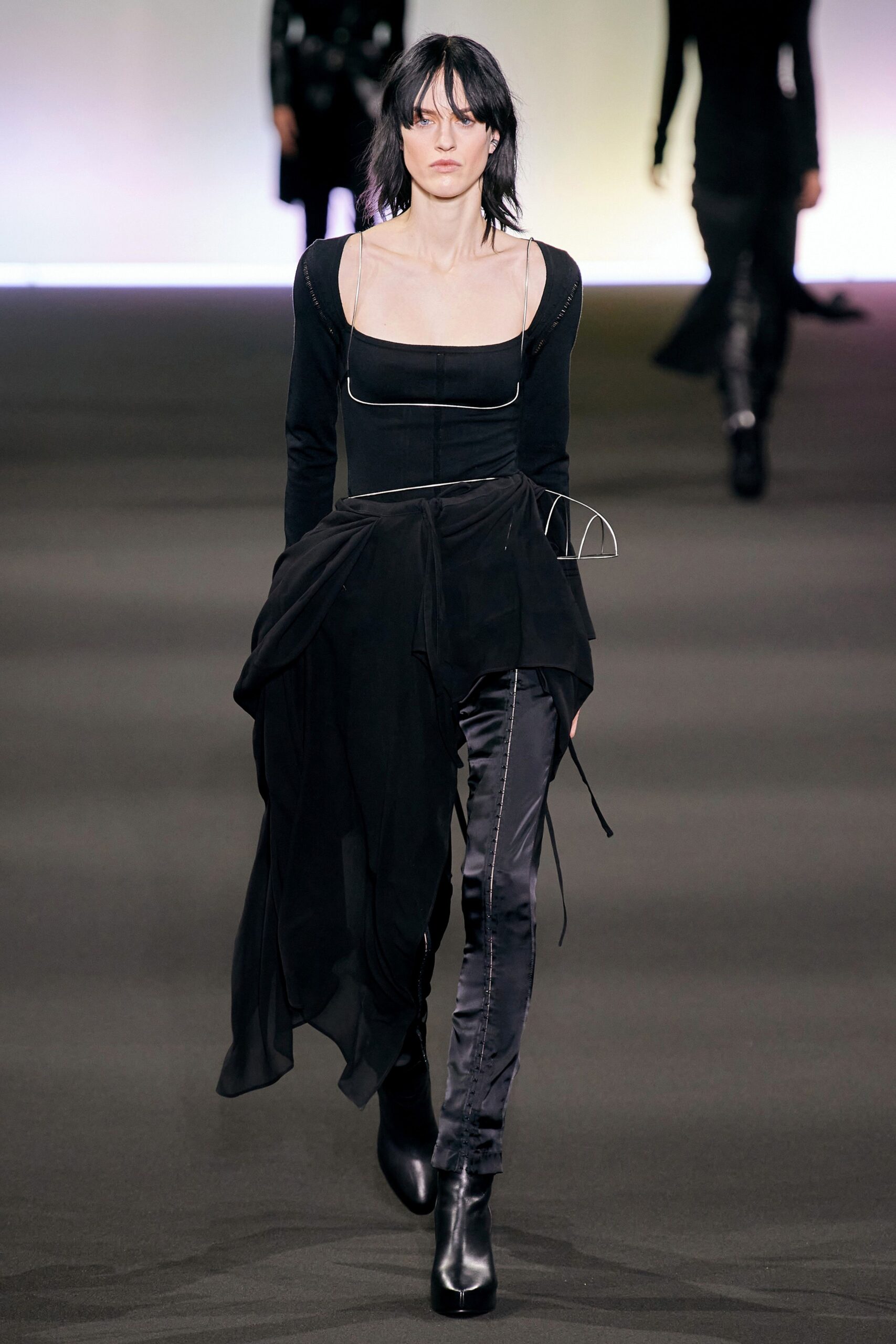 black silk fitted dress and pants