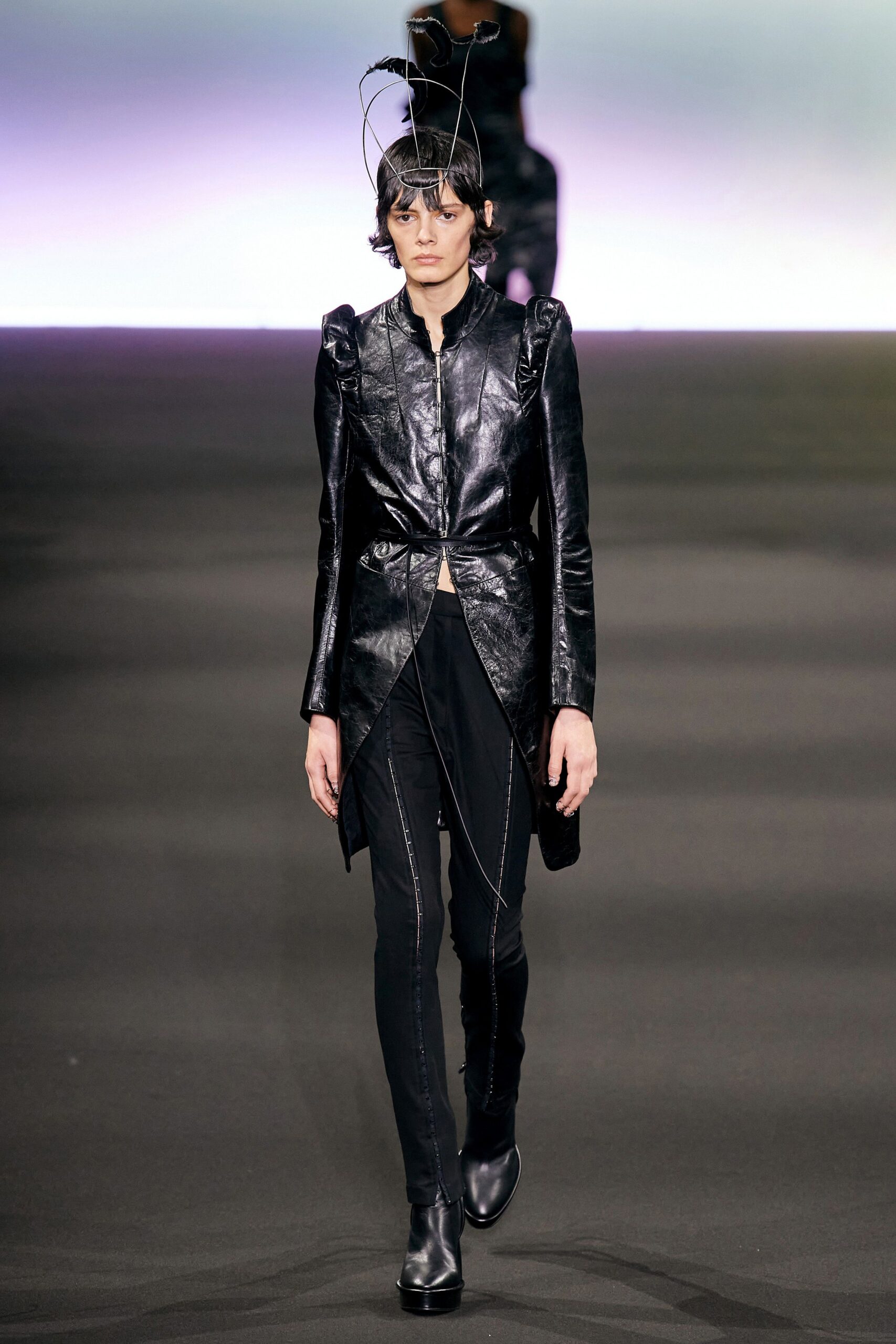 black leather fitted coat