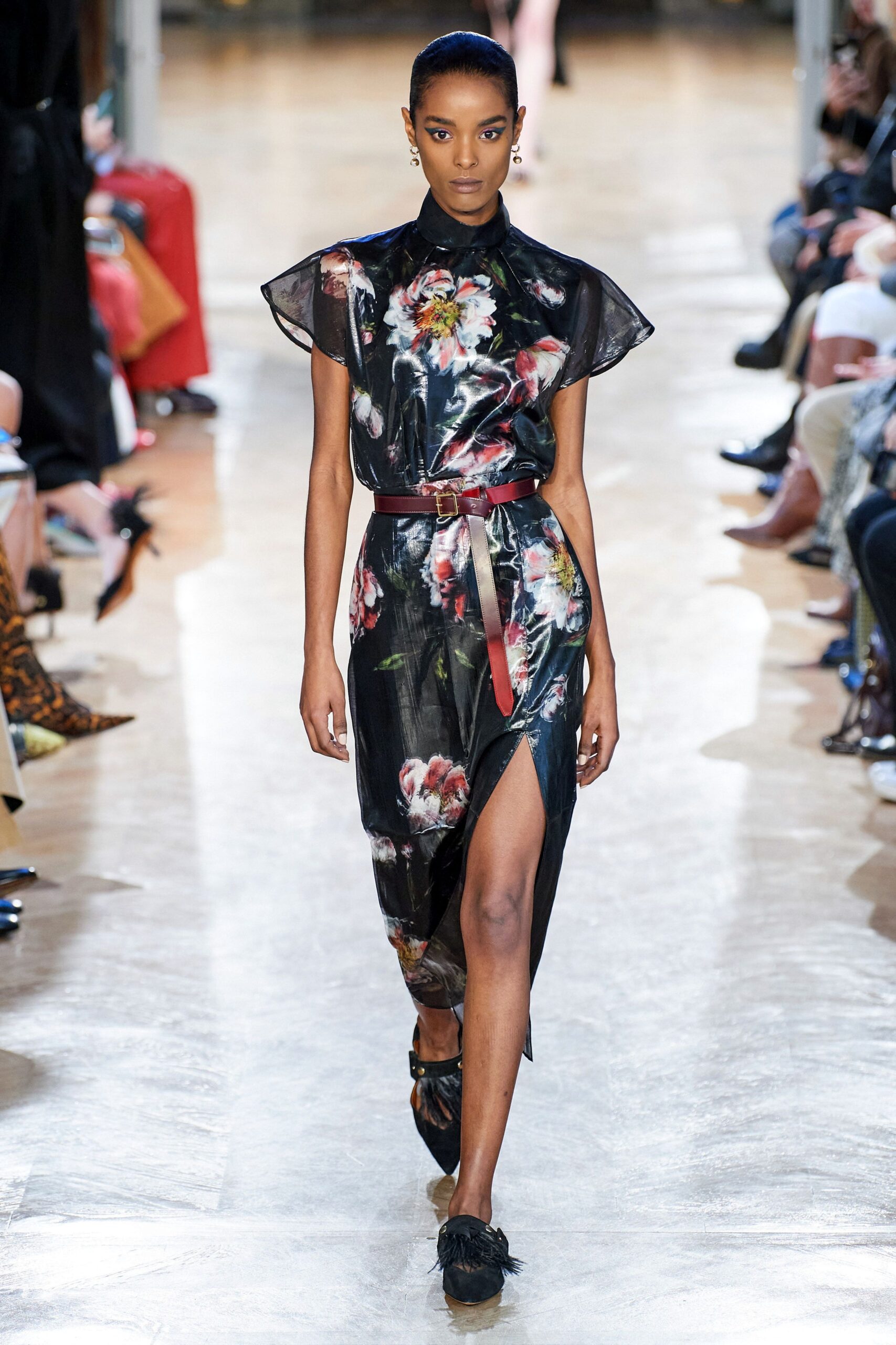 black floral midi dress