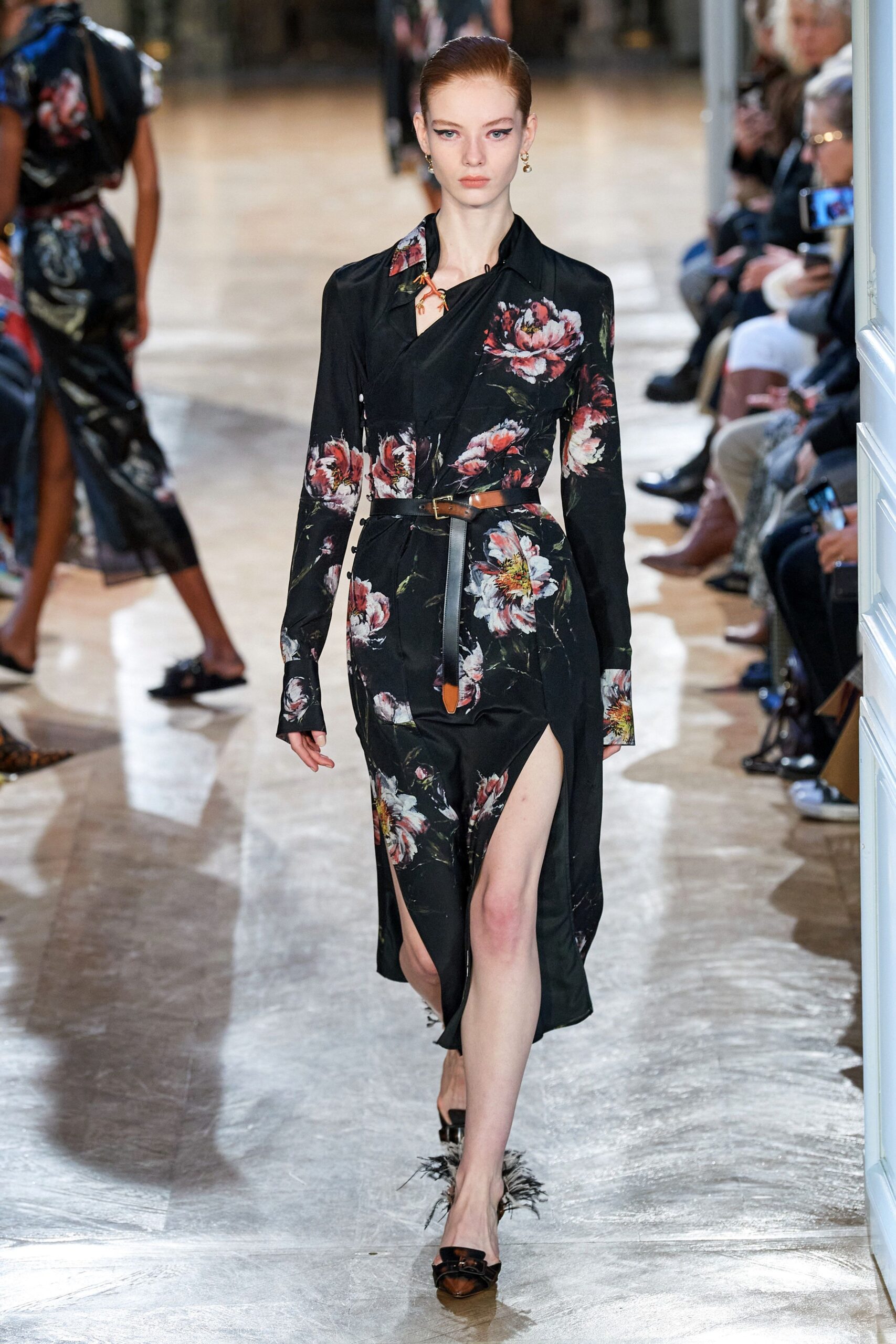 black floral midi dress