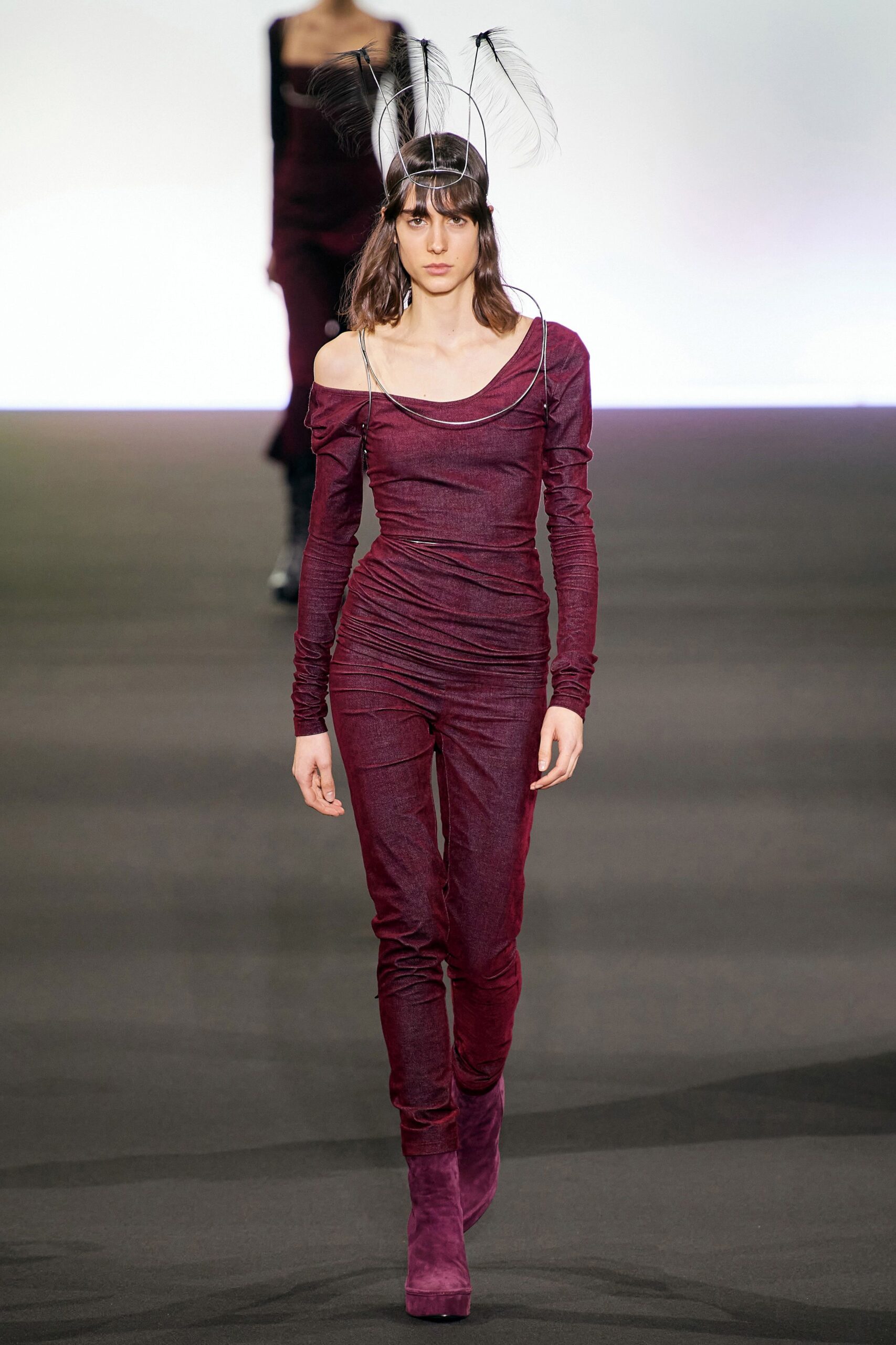 fitted purple velvet jumpsuit