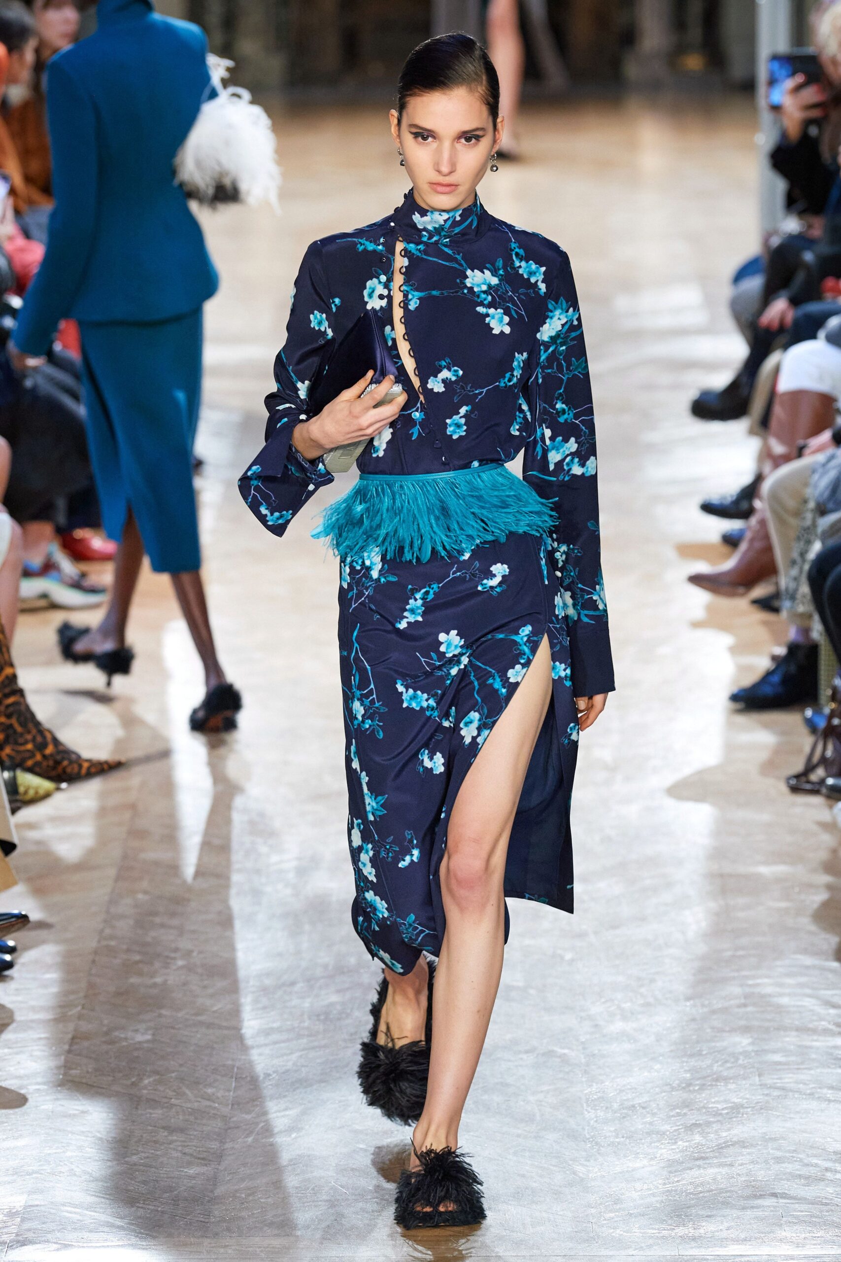 blue floral midi dress