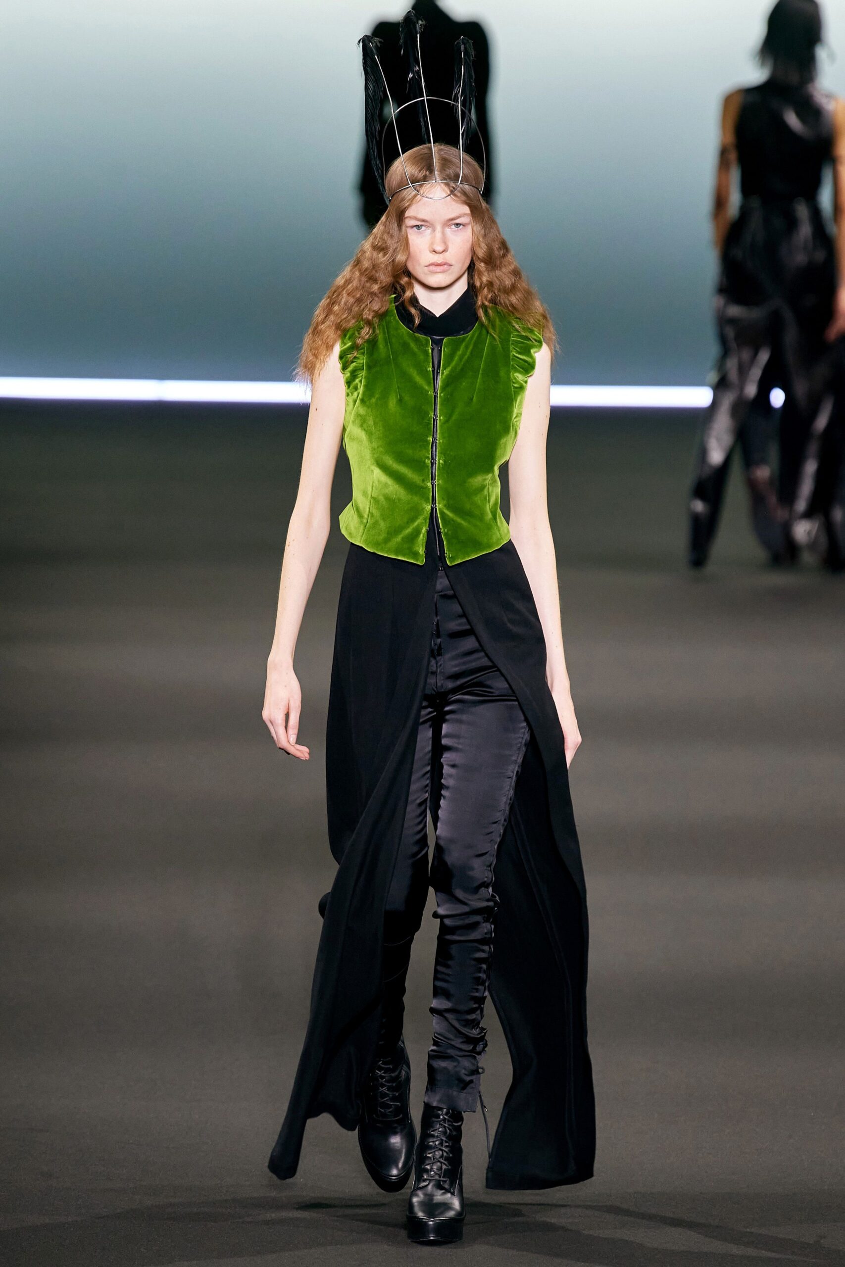 green velvet vest and black satin dress