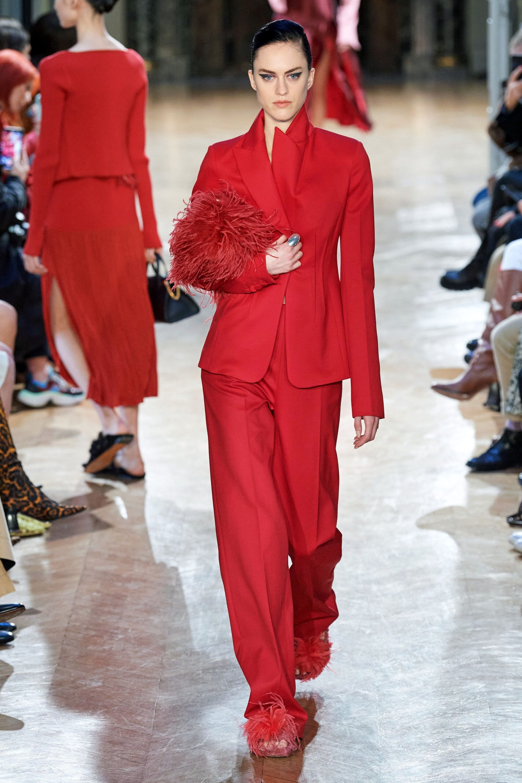 red fur fitted flared shoes