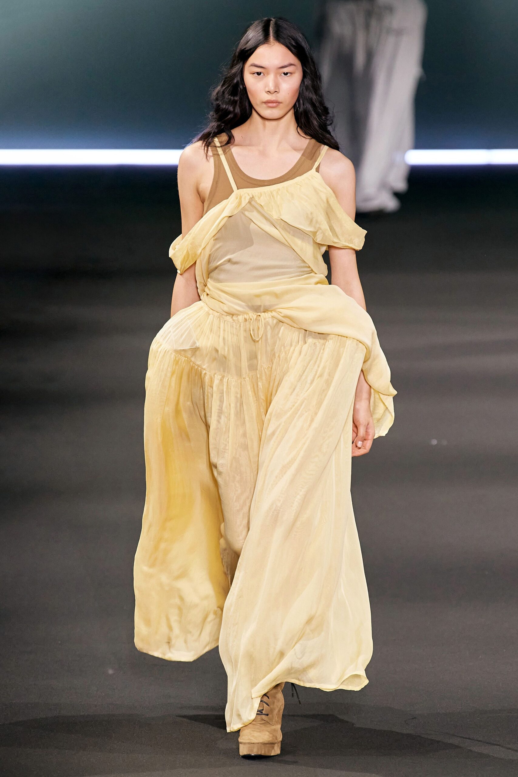 relaxed yellow chiffon maxi dress