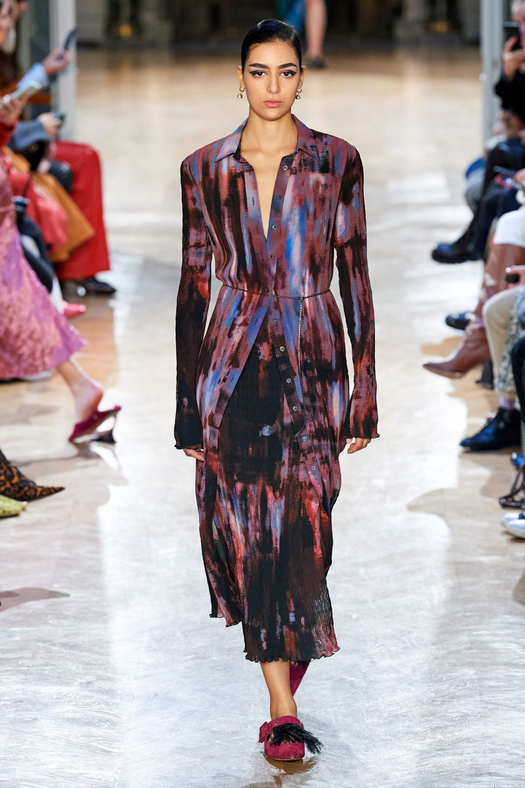 multi-colored silk long-sleeve dress