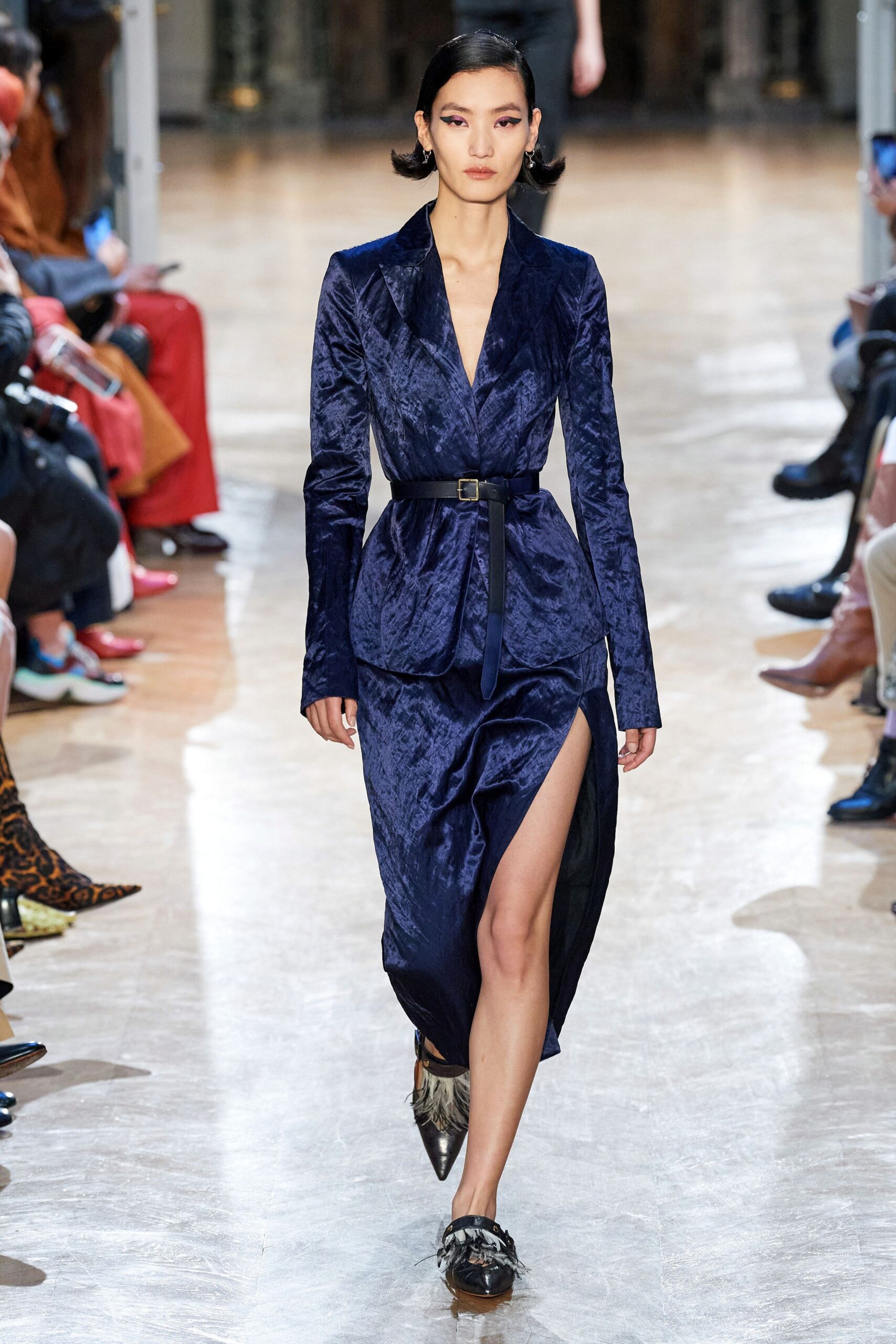 blue velvet fitted dress