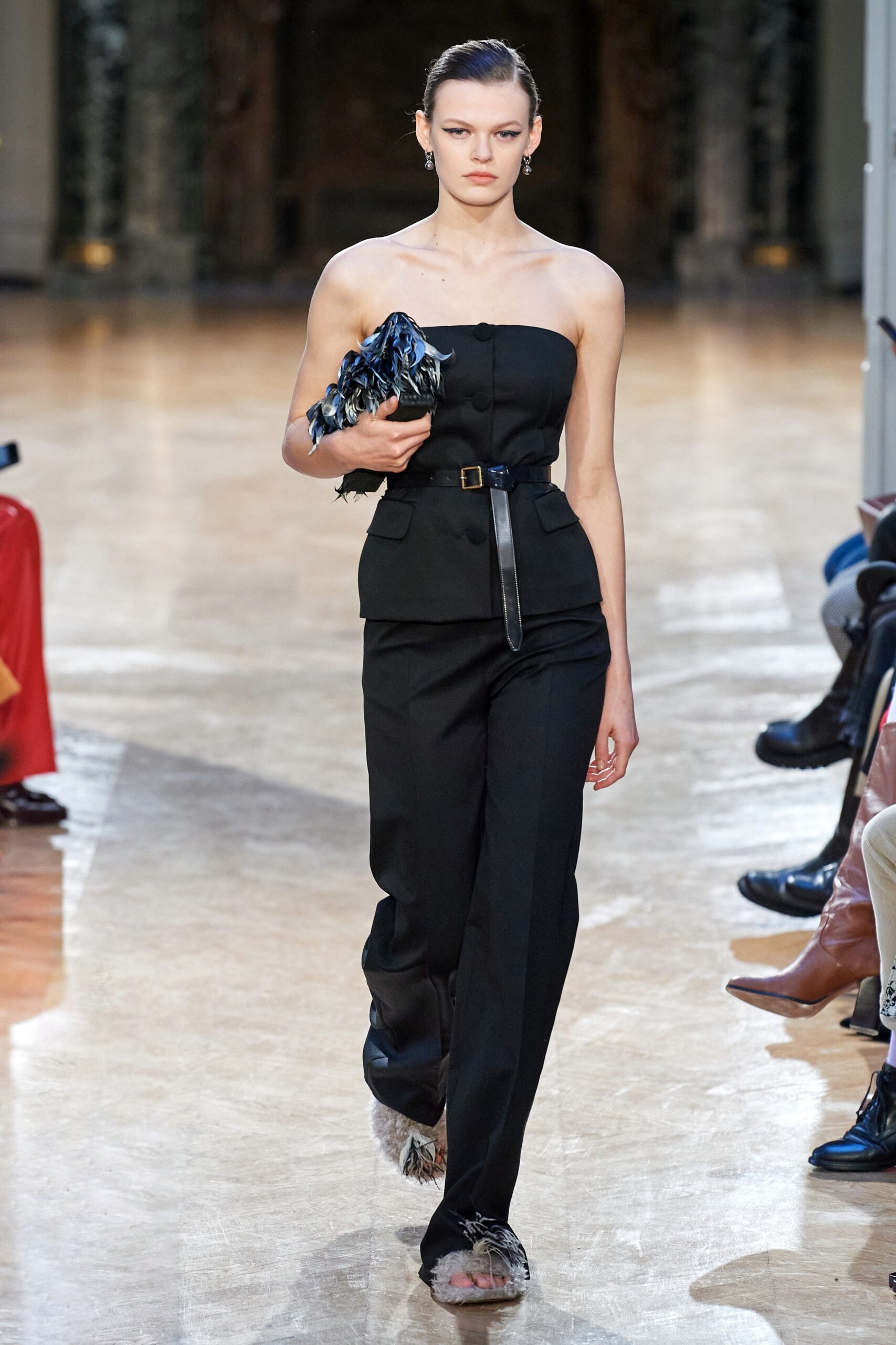 black cotton strapless fitted structured top