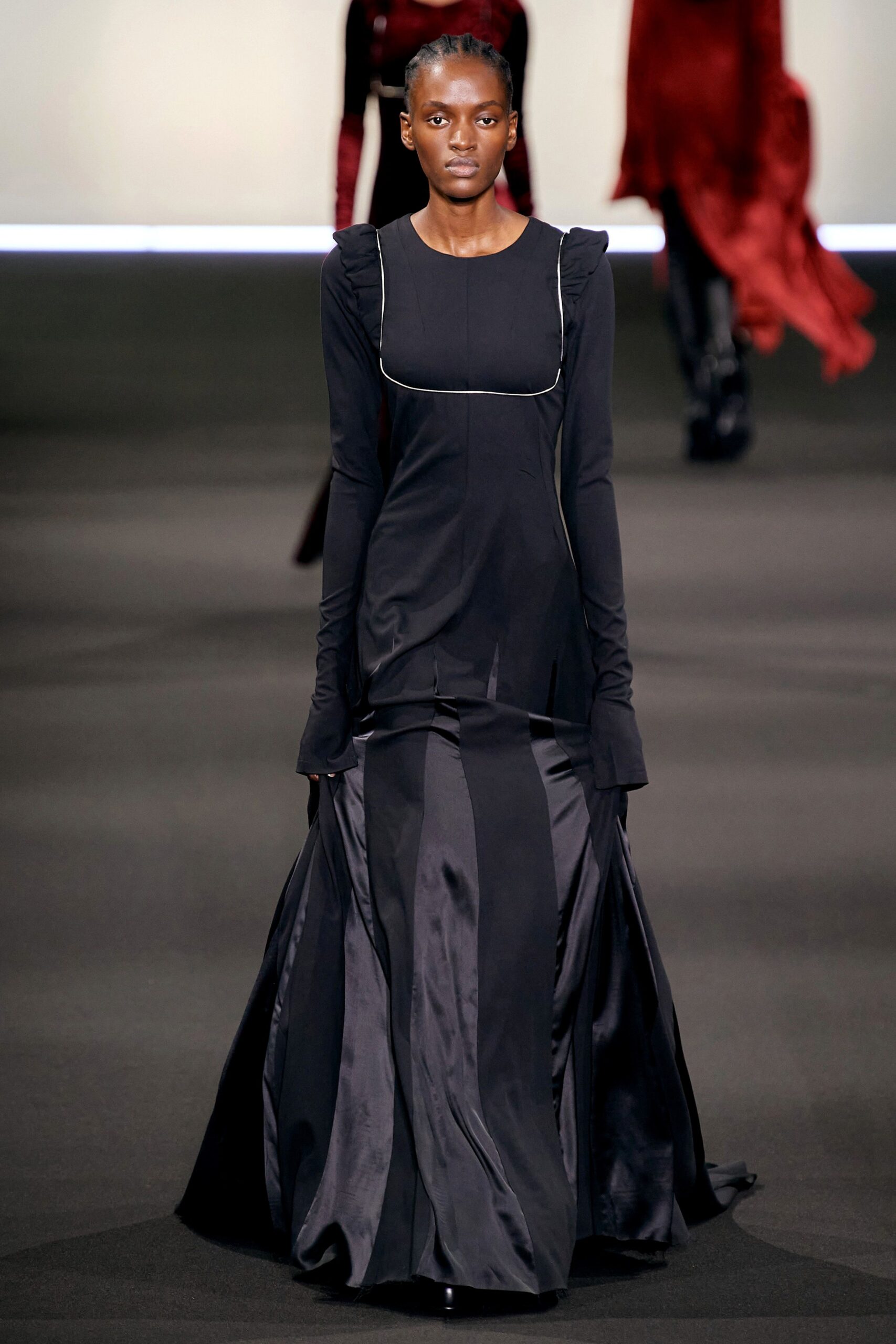 black silk long-sleeve dress