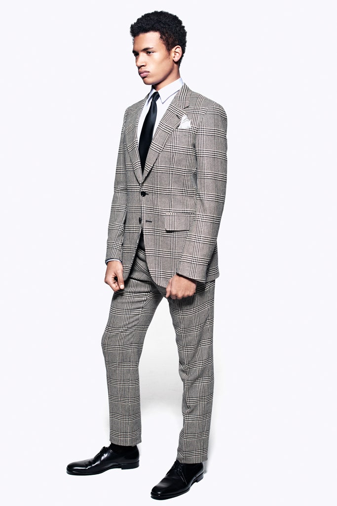 gray checked tailored suit