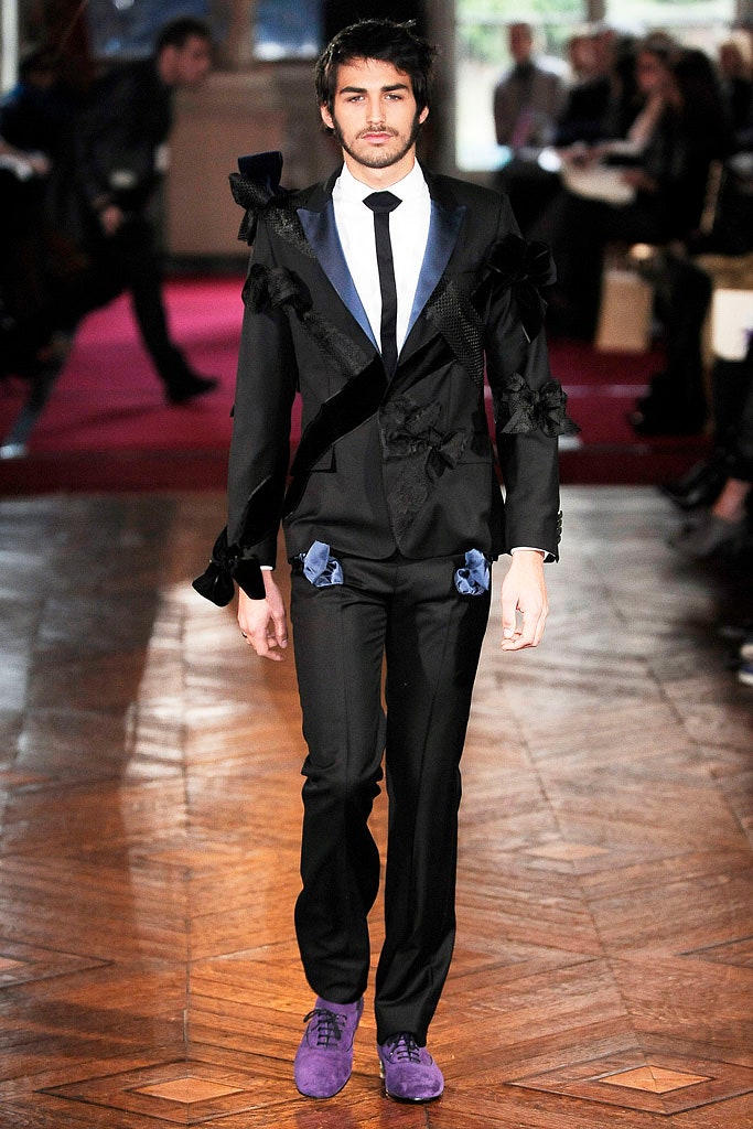 black tailored suit with fringes