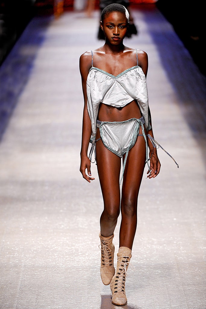 gray silk sleeveless low-cut fitted ruched bikini