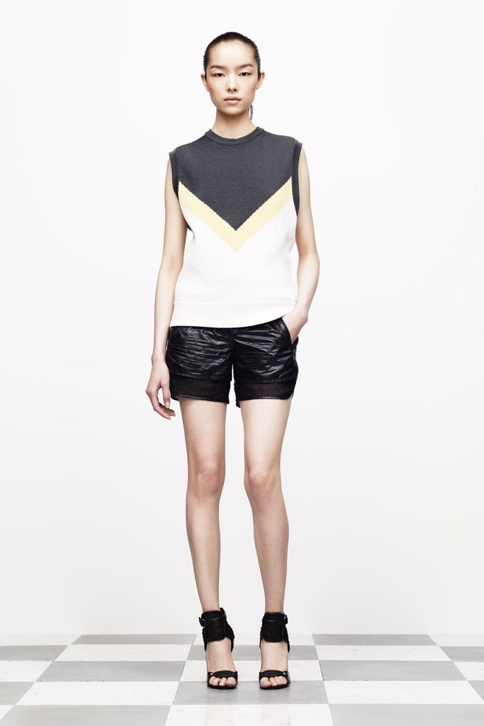 black and white color-blocked top with shorts